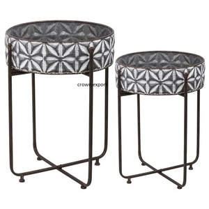 Grey <b>large</b> garden <b>planters</b> with stand in black metal finished galvanized metal pot cum side coffee table at best market price - Product Image 2