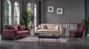 Prague Modern <b>Chesterfield</b> Solid Wood Hotel Living Room Sofa Set - Product Image 4