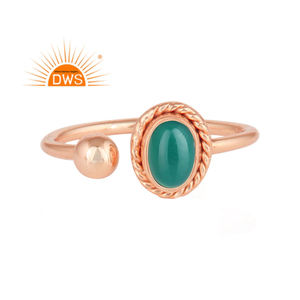 Best Selling 925 Sterling Silver 18K Rose Gold Plated Natural <b>Green</b> Onyx Gemstone Stackable Ring Demi Fine Jewelry Manufacturer - Product Image 1