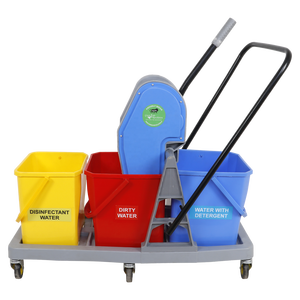 รถเข็นถังน้ำถูพื้น KC Green Triple Bucket พร้อมพลาสติก PP รีไซเคิล เป็นมิตรกับสิ่งแวดล้อม ความจุมากกว่า 30 ลิตร ปลอดภัยสำหรับน้ำเดือด ผลิตที่เดลี - Product Image 2
