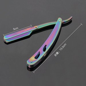 มีดโกนหนวดสำหรับผู้ชายมีดโกนหนวดแบบพับได้ขอบตรงทำจากสแตนเลสอเนกประสงค์พร้อมด้วยสีทองหลากสี - Product Image 1