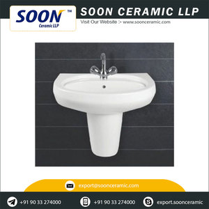 Soon Brand Good Quality Modern Wash <b>Basin</b> with Half Pedestal 9L Capacity Single Hole Faucet Mount at Wholesale Price From India - Product Image 5