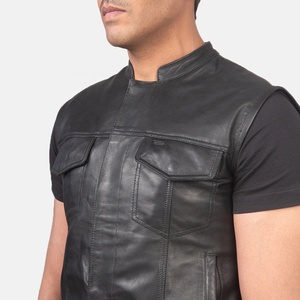 Chaleco de Cuero Genuino Hecho a Medida de Alta Calidad para Hombre, Cuello Mao, Diseño Sólido, Transpirable, Cálido, Estilo Casual Hip Hop - Product Image 6