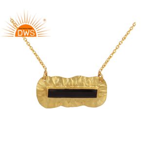 พื้นผิวการออกแบบชุบทองเงินสเตอร์ลิงจี้สร้อยคอเครื่องประดับผู้ค้าส่งสีดำนิลพลอยสร้อยคอผู้จัดจำหน่าย - Product Image 1