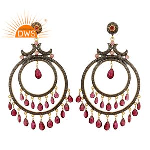 Boucles d'oreille pendantes en argent et diamant pour mariée, fabrication de bijoux luxueux, Tourmaline et diamant, vente en gros, 925, vente en gros - Product Image 1