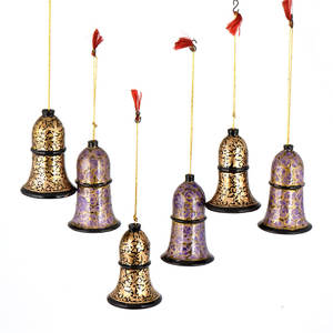 Hecho a mano de Premium Multicolor de papel maché forma de campana de Navidad decoraciones NPMO-14 - Product Image 1