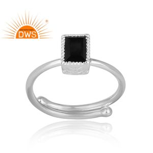 สี่เหลี่ยมตัดสีดำกระดูกสันหลังพลอยแหวนผู้ผลิตแหวนเงินสเตอร์ลิงแหวนมงกุฎสำหรับสาวๆเครื่องประดับผู้ค้าส่ง - Product Image 2