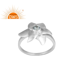 Anillo de Plata de Ley 925 con gema de Topacio azul para mujer, joyería de cóctel, diseño de flor - Product Image 1