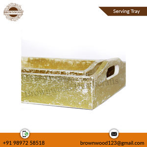 Juego de bandejas de madera con acabado blanco dorado con diseño tallado a mano para la decoración del restaurante del hogar de un fabricante indio certificado - Product Image 3