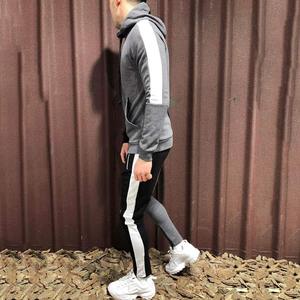 Noir/gris ajusté survêtement survêtement fermeture éclair à capuche Jogging hommes survêtement survêtement hommes sweats à capuche broderie impression Logo survêtement - Product Image 6