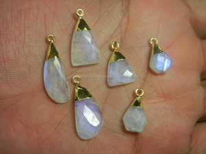 NanPlanetSilver Rainbow Moonstone Organic Shape Gemstone Gold Electroplated Pendant Model GP - Product Image 5