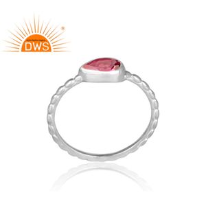 ที่สวยงามธรรมชาติสีชมพูพลอยบุษราคัมแหวนซ้อนกันได้ผู้ผลิตเครื่องประดับอินเดีย925ผู้ผลิตเครื่องประดับเงิน - Product Image 2