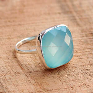 Aqua Chalcedony แหวนอัญมณีใน925เงินสเตอร์ลิงที่สวยงามแฮนด์เมดชุบทองแฟชั่นเครื่องประดับที่ไม่ซ้ำกัน - Product Image 1