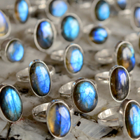 Bagues en pierres précieuses naturelles pour hommes, boîte d'exposition, anneau en tungstène labradorite argent, superposition, fait main, pour vente en gros