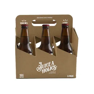 Özel baskı ağır içecek tutucu kağit kutu Can suyu bira şarap oluklu Kraft kağıt 4 6 paket şişe taşıyıcı taşıyıcıları