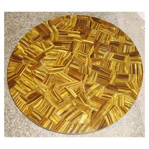 Handmade Fine Natural Tiger Eye Round Coffee Table Top - Product Image 1