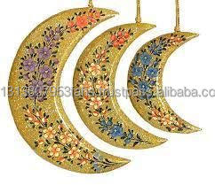 Juego de 3 Luna Creciente, Papel Maché de Cachemira, Juego de Lunas Colgantes para Decoración de Árbol de Navidad de Cachemira, India - Product Image 2