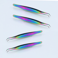 Pince à cils Zona Industries Rainbow Plasma en acier inoxydable à pointe de précision pour application de volume d'extensions de cils, fermeture douce