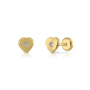 Pendientes de moda de oro sólido 9K para mujer y niño, 10k-14k-18k, corazón de CZ, tornillo de Clip para oreja, hechos en España - Product Image 1