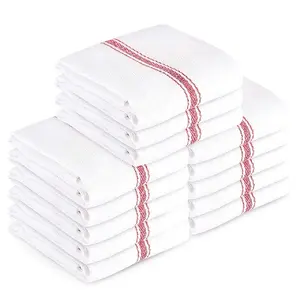 GOTS Certified Organic Cotton Kitchen Towel Dish Towels 100 Percent Dish Cloths Red and White Tea Towels Machine Washable