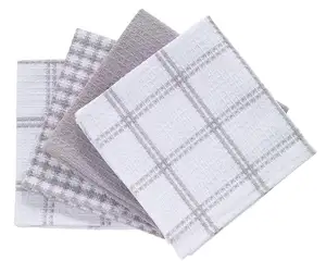 100%Recycled cotton durable 130gsm plain checked striped pattern light terry hanging kitchen tea towel dish body wash cloth