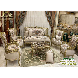 Sofá de madera tallado a mano, muebles de lujo hechos a mano para sala de estar, conjunto de sofá barroco francés - Product Image 1