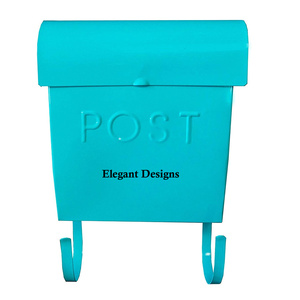 Buzón montado en la pared galvanizado con recubrimiento en Polvo azul de estilo indio hecho a mano cuadrado de hierro de Metal elegante forma cuadrada poste barato - Product Image 2