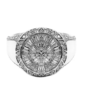 Venta caliente de diseño especial perfecto hombre rico regalo 18k oro blanco diamante Natural de joyería fina cono Baguette anillo de los hombres para un buen tipo