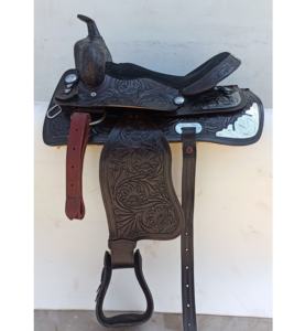 Western Leather Horse Tack Set Pleasure Trail Barrel Saddles con características mecanizadas a mano Negro para montar a caballo - Product Image 1