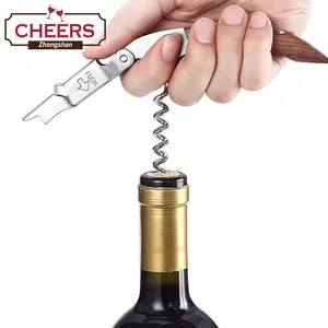 Professional Wine Opener Keys Natural Wood Handle Double-Hinged Stainless Steel Screw Beer Bottle Corkscrew with Leather Pouch