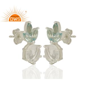 Pendientes de piedras preciosas de cuarzo y Topacio Azul, joyería de piedras preciosas - Product Image 2