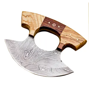ULLU Messer | Benutzer definierte handgemachte Damaskus Klinge Chef Küche Ulu Messer mit Ledersc heide