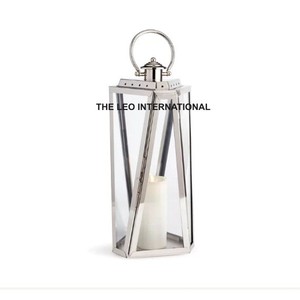 Linterna de vela de acero inoxidable y vidrio, luces solares explosivas, decoración de jardín al aire libre, 6x6x12 pulgadas, decoración del hogar - Product Image 1