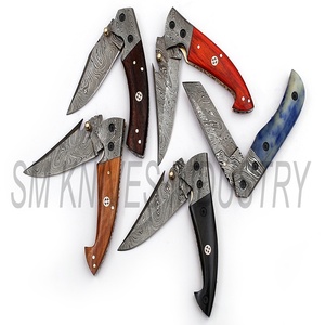 Custom Hand Made Damascus Beautiful Folding <b>Knives</b> Lot of 5 pieces with Sheath (smk1276) - Product Image 6