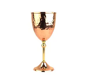 磨かれた銅ゴブレットワイングラス8オンスステンレススチールワインカッププレミアム金メッキゴブレットワイングラスインド製
