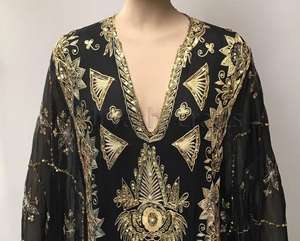 Robe musulmane longue à manches longues en géorgette noire, style kaftan abaya, avec travail de zari et de perles, dernière tendance ethnique pour femmes - Product Image 4