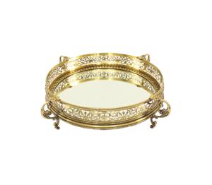 Plateau miroir décoratif de service en métal et verre, rangement rond européen et américain, vintage, en laiton et en métal personnalisé - Product Image 4