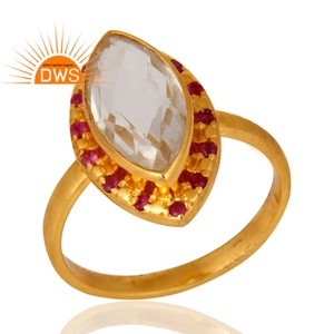 Anillo de GEMA de cuarzo con cristal de rubí Natural para mujer, joyería chapada en oro de 18k, joyería al por mayor - Product Image 2