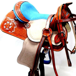 Ensemble de selle anglaise durable de qualité supérieure pour baril de course Western Horse Tack différentes couleurs et tailles 14 '-18' en cuir véritable - Product Image 1