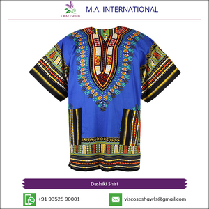 Chemise Dashiki traditionnelle africaine, 100% coton, couleur bleue, vente en gros, livraison gratuite - Product Image 2