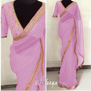 Saree en coton indien dernier styliste vêtements de fête mariage dames femmes portent Georgette soie broderie travail Sari avec chemisier ethnique - Product Image 5