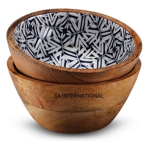 Ensemble de 2 bols à salade, décoration de table, bol en bois, design exclusif, vente chaude, bol à salade, fruits, service - Product Image 1