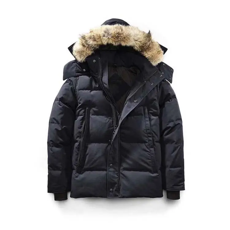 XS-XXL Raccoon Fur Wolf Puffer Goose Down Filled Quilted Detachable Removable Hood Mens Canada Parka Down Coat Jacket