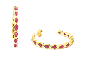 925 argent Sterling Bali pierre de naissance Boho ensemble de boucles d'oreilles teint rubis plaqué or pierres précieuses naturelles bijoux faits à la main en laiton matériel - Product Image 2