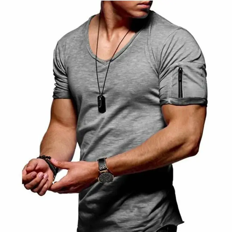 Customized European American large size V neck solid color men's short sleeved t shirt t shirt custom t shirt printing blank t-s
