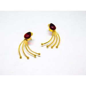 latest fashion Trending handmade golden matte finishing brass stone <b>stud</b> hoop leaf design earing for <b>girls</b> and women - Product Image 1