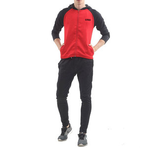 Custom Logo Men's Raglan Sleeve Pullover Hoodie With Black Jogger Pants Plain Tracksuit - Product Image 4