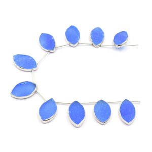 Bleu Druzy 21 à 23 MM Marquise forme lunette en argent plaqué argent côté supérieur percé 12 perles brin - Product Image 6