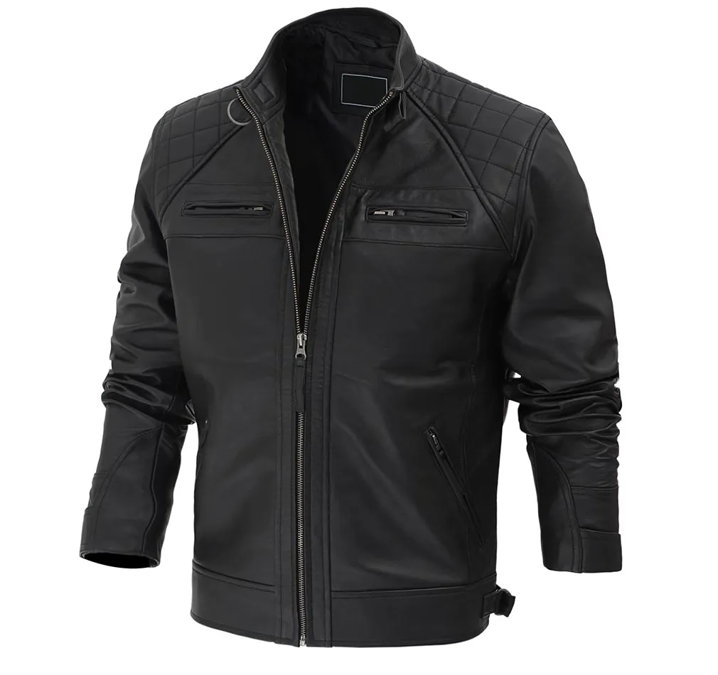 Men's Leather Jacket Business Gentleman Stand-Up Collar Zipper Casual Jacket Non-iron Plus Size Men's
