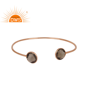 Designer <b>Rose</b> <b>Gold</b> Plated Silver 925 Girls Cuff <b>Bangle</b> Jewelry Smoky Quartz Gemstone <b>Bangle</b> Wholesale Classic Collectionc - Product Image 1
